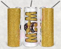 Gold Glitter Split Messy Bun Mom Tumbler