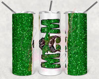 Dark Green Glitter Split Messy Bun Mom Tumbler