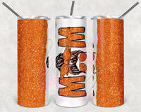 Orange Glitter Split Messy Bun Mom Tumbler