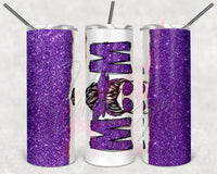 Purple Glitter Split Messy Bun Mom Tumbler