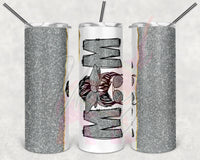 Silver Glitter Split Messy Bun Mom Tumbler