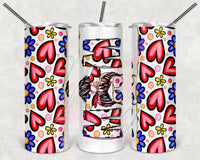 Doodle Heart Split Messy Bun Mom Tumbler