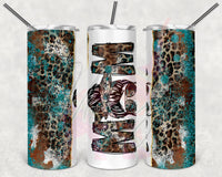 Turquoise Animal Print Split Messy Bun Mom Tumbler