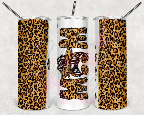 Cheetah Split Messy Bun Mom Tumbler