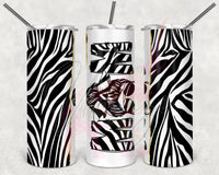 Zebra Split Messy Bun Mom Tumbler