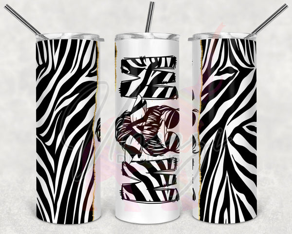 Zebra Split Messy Bun Mom Tumbler