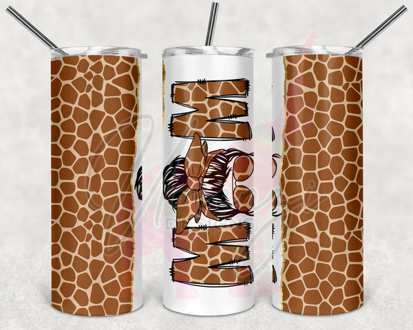 Giraffe Split Messy Bun Mom Tumbler