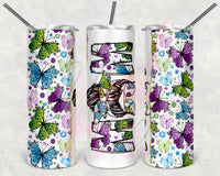 Doodle Butterflies Split Messy Bun Mom Tumbler