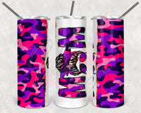 Pink & Purple Camouflage  Split Messy Bun Mom Tumbler