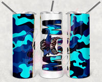 Blue Camouflage  Split Messy Bun Mom Tumbler