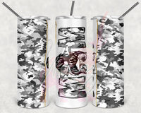 Grey Camouflage Split Messy Bun Mom Tumbler