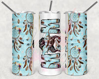Blue Boho Split Messy Bun Mom Tumbler