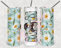 Blue Daisies Split Messy Bun Mom Tumbler