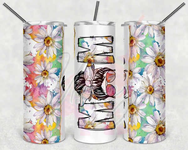 Color Daisies Split Messy Bun Mom Tumbler