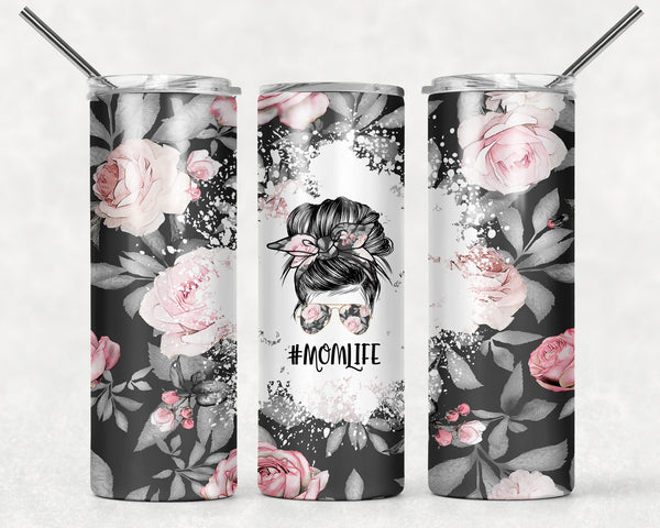 #Momlife Dark Grey Pink Rose Floral Customizable