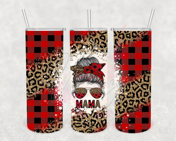 Red Checkered Leopard Messy Bun Mama