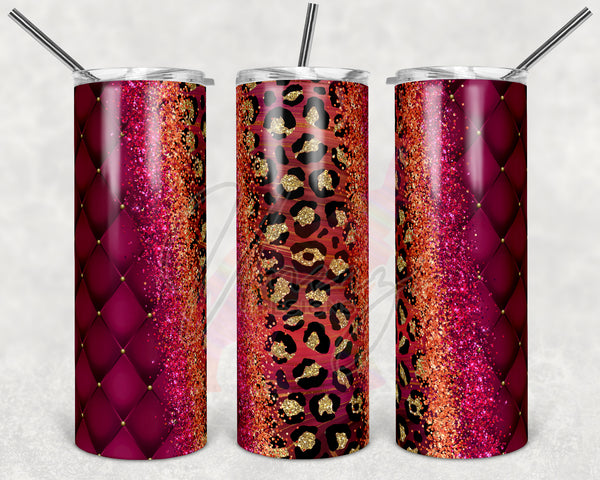 Maroon & Orange Quilted Leopard Glitter Swirl